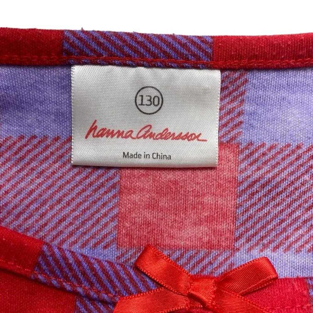 HANNA ANDERSON Girls Flannel Nightgown Size 130/8 Checker Purple Red 92-20‎